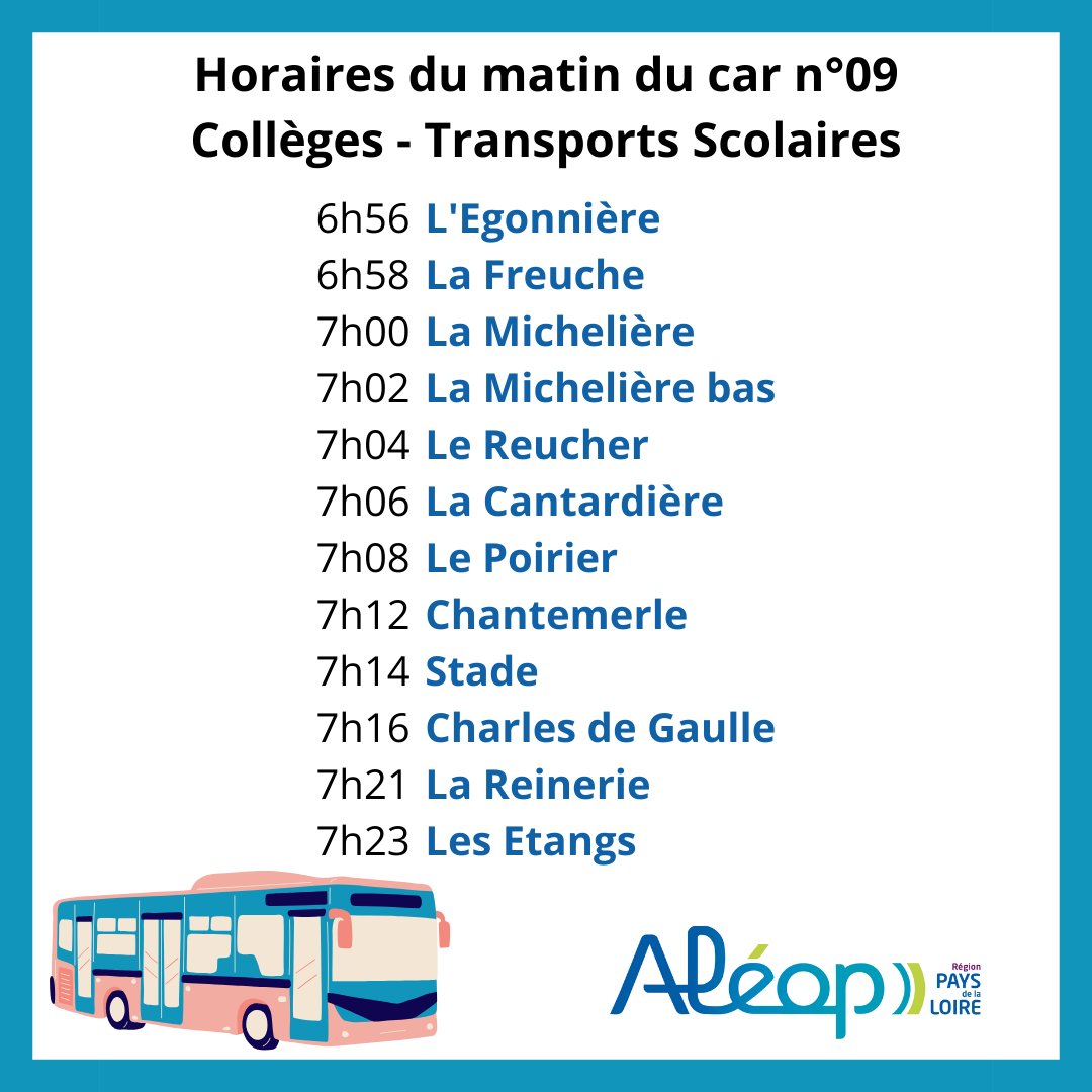 Horaires matin car n°9